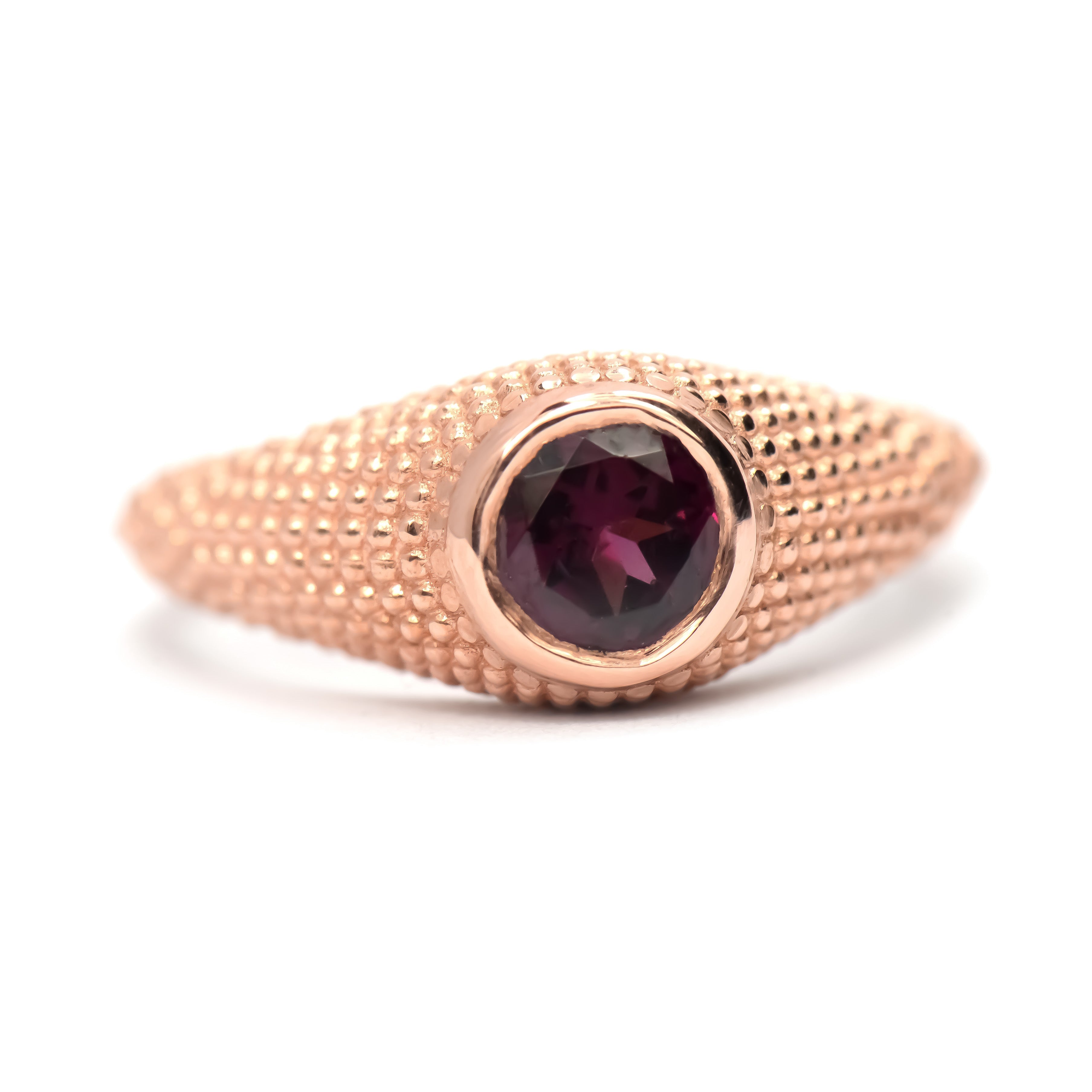 Bague Nubia en or rose et rhodolite ronde, taille 7,25 US