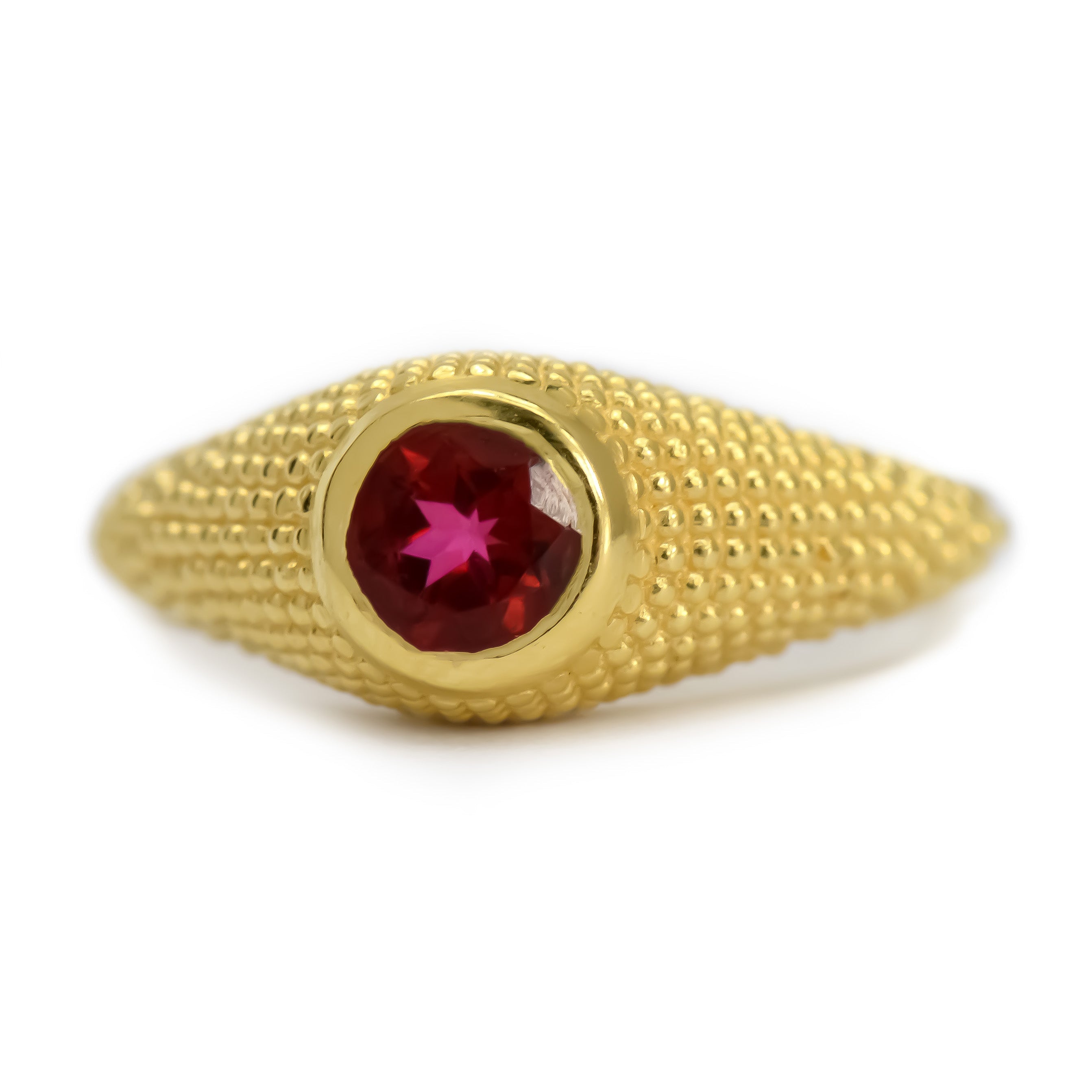 Bague Nubia en or jaune avec topaze rouge ronde, taille 7 US