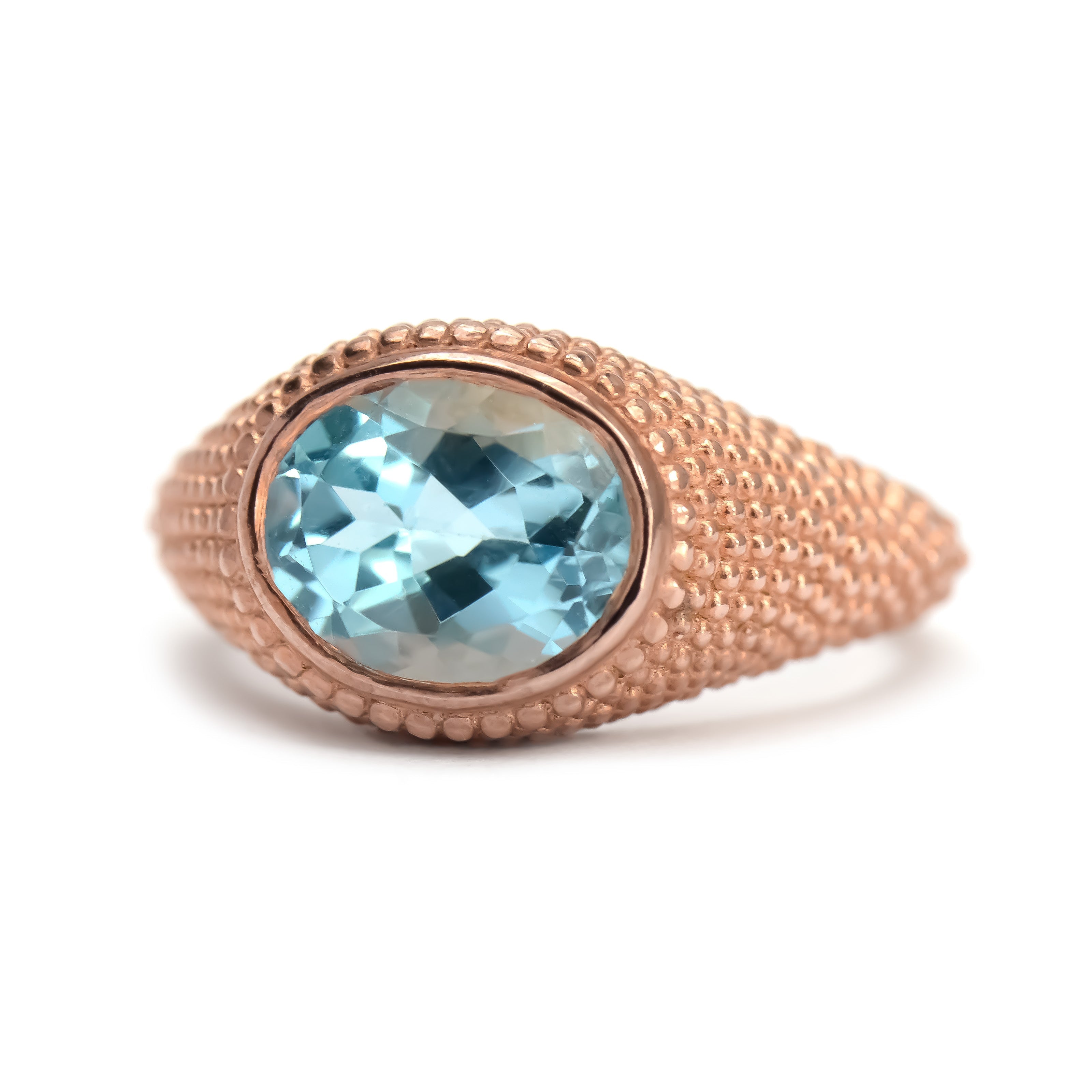 Nubia Ovaler Blautopas Ring aus Roségold, Größe 7 (US)