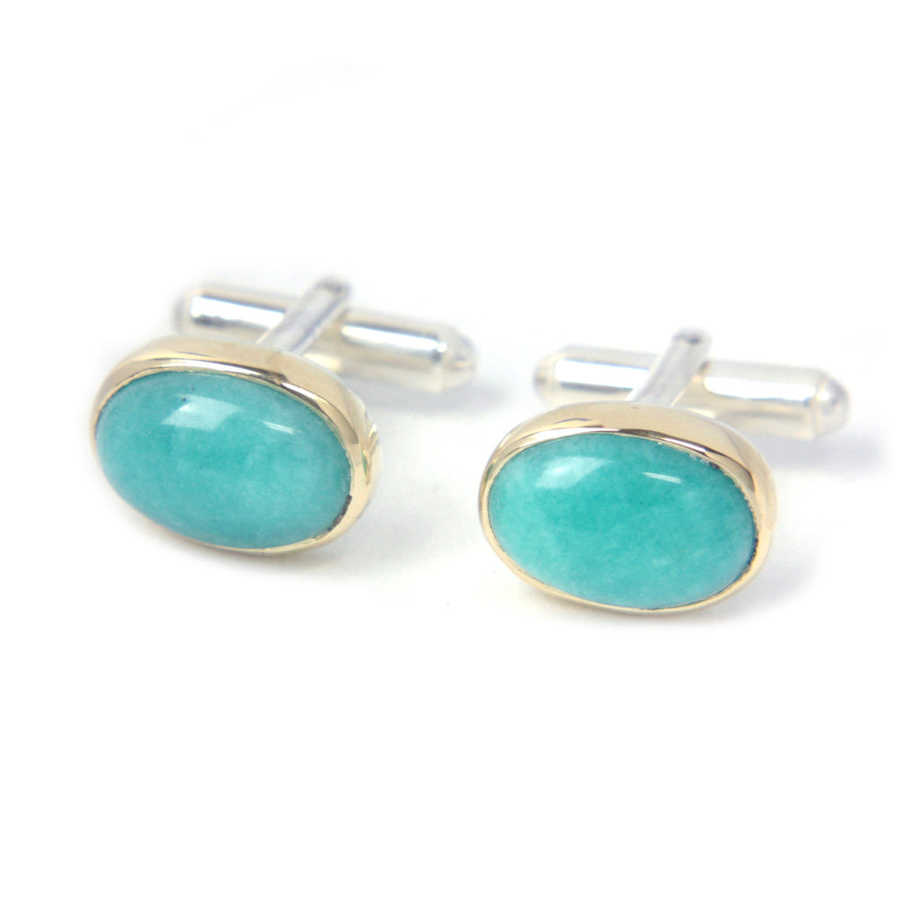 Gold & Sterling Silver Cufflinks with Amazonite