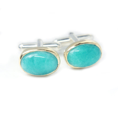 Boutons de manchette en or et argent sterling avec amazonite