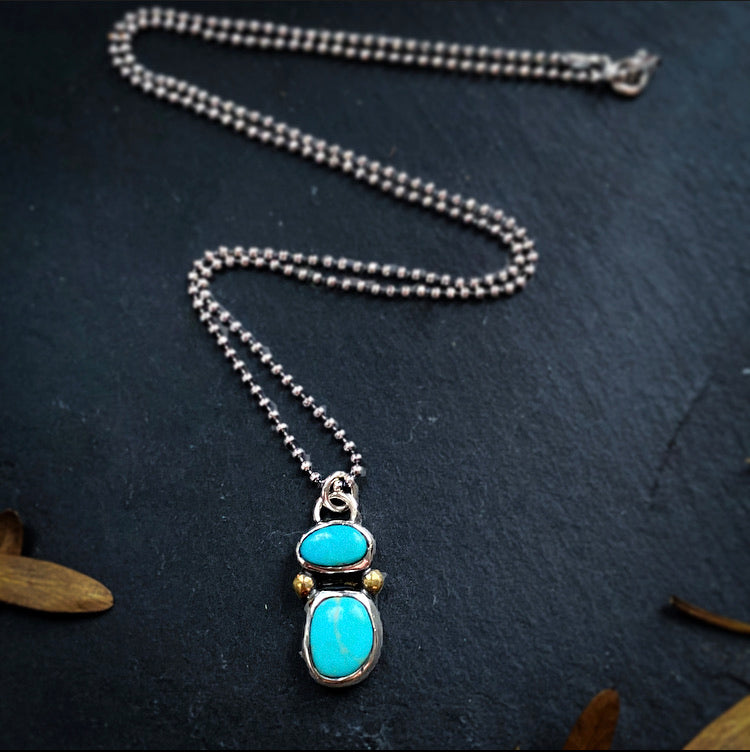 Pendentif double turquoise en argent sterling