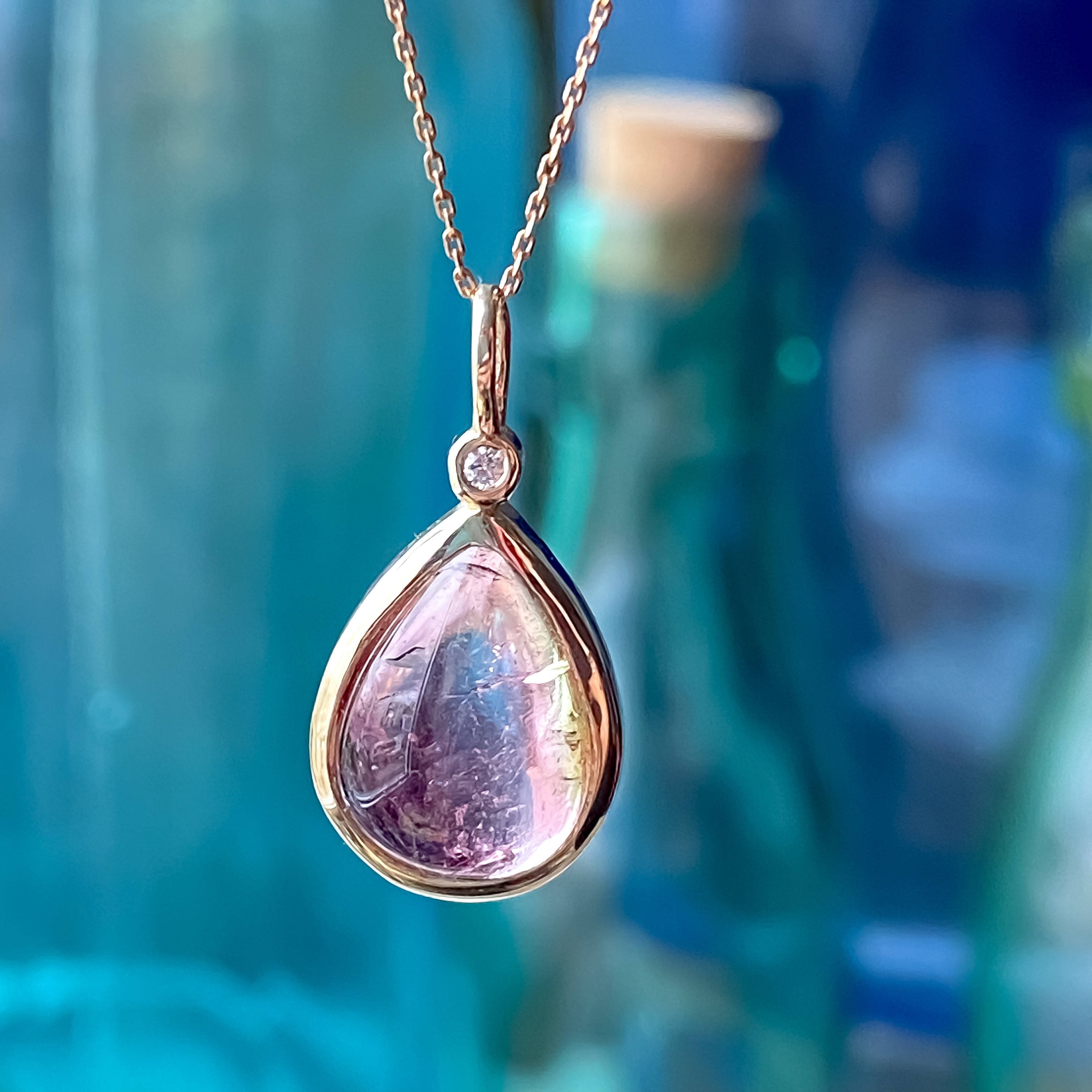 Pendentif en or jaune 14 carats avec tourmaline pastèque et diamants