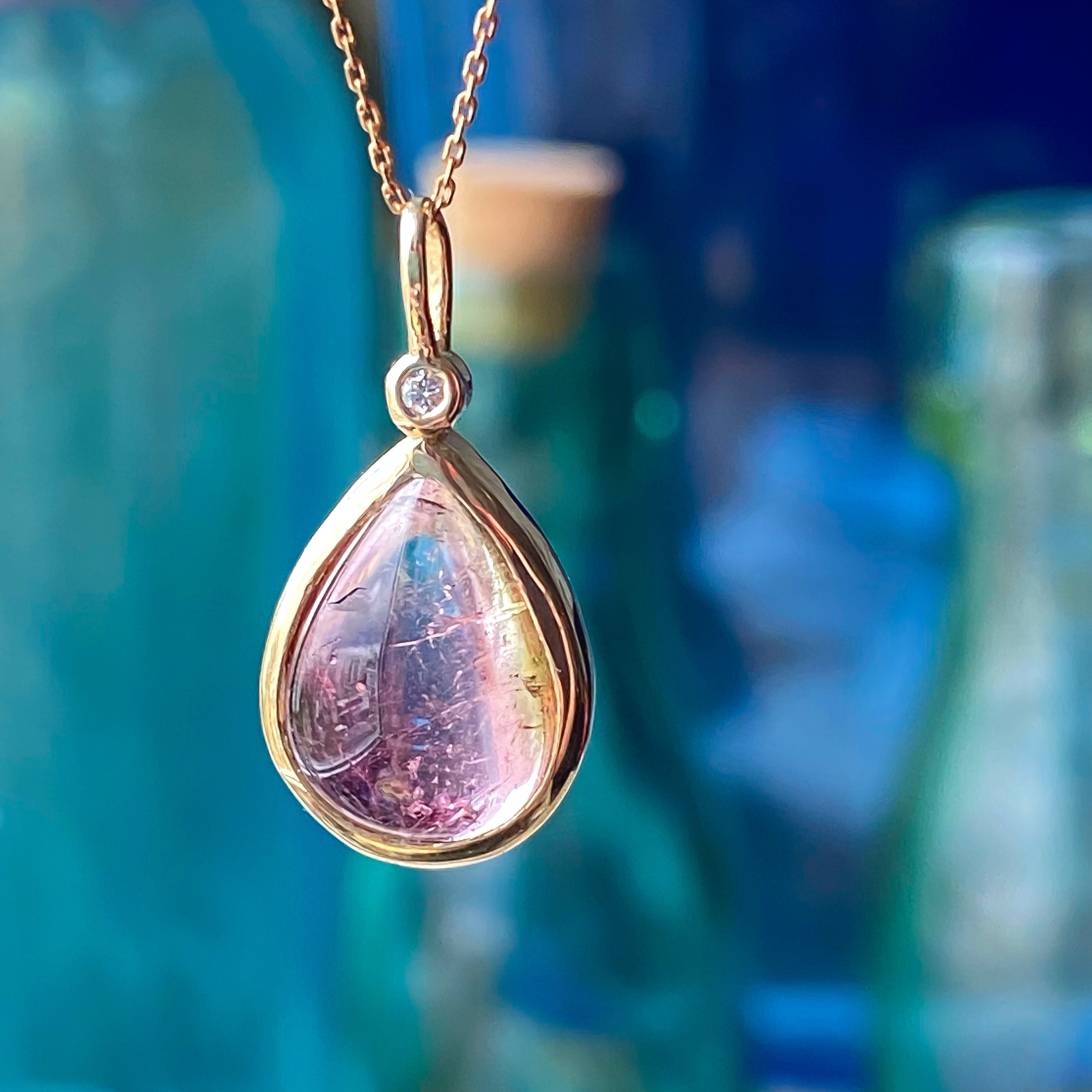Pendentif en or jaune 14 carats avec tourmaline pastèque et diamants