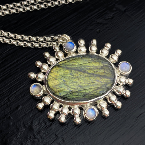 Pendentif en labradorite et pierre de lune, argent sterling