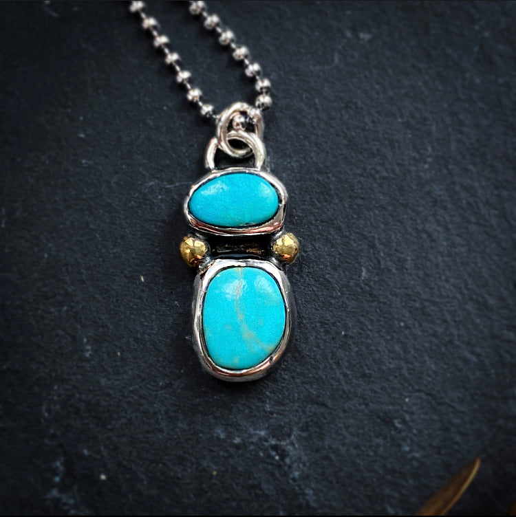 Pendentif double turquoise en argent sterling