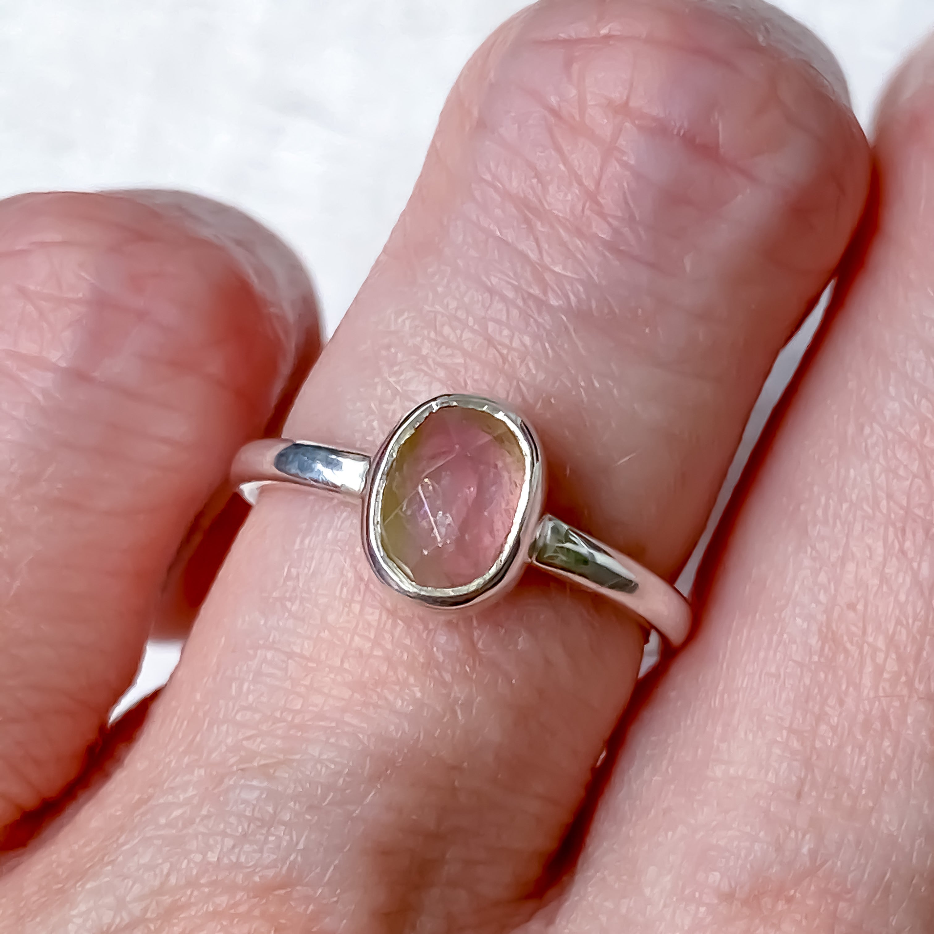 Bague en argent sterling et tourmaline pastèque, taille 5-6 US