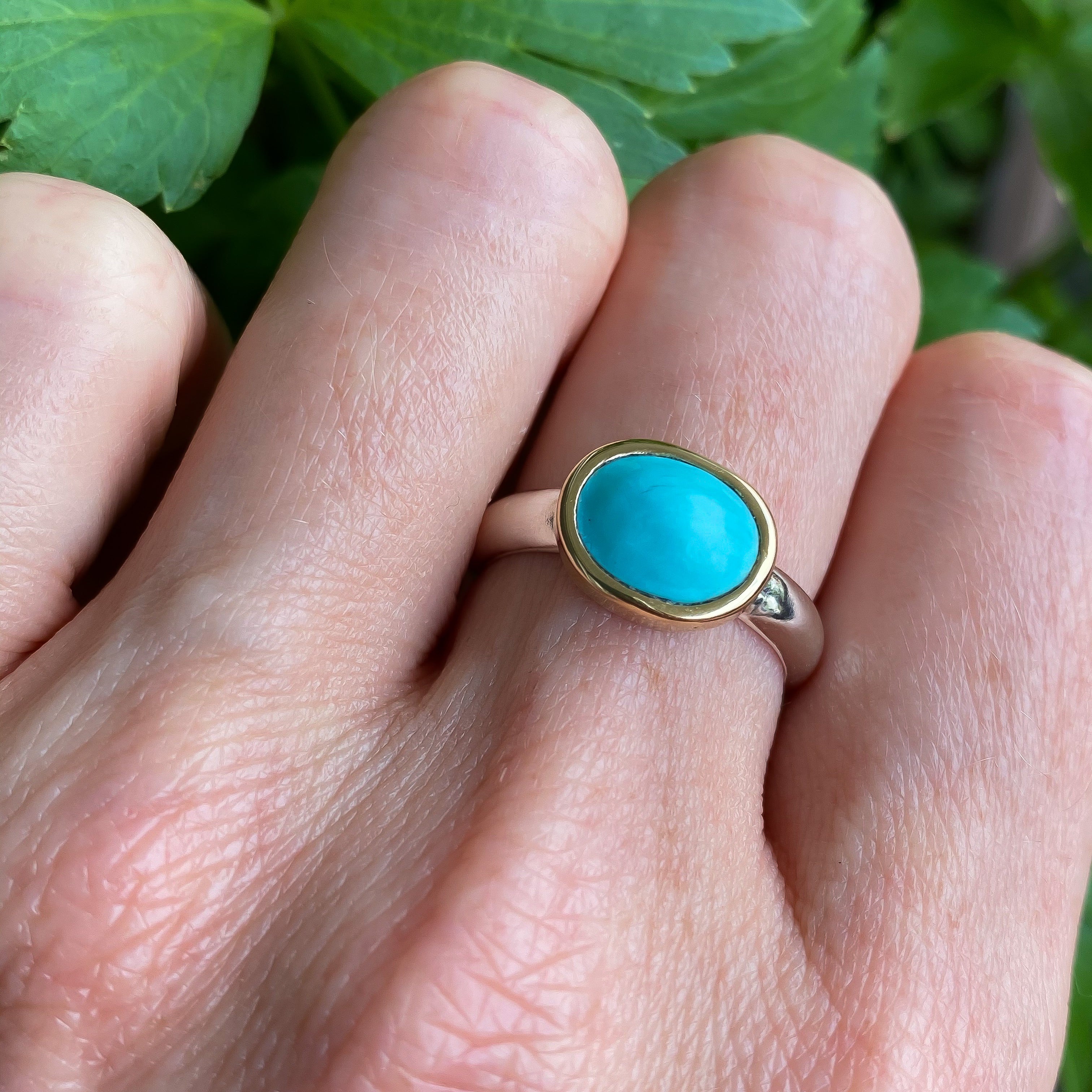 Ring „Sleeping Beauty“ mit Türkis, 14 Karat Gold &amp; Sterlingsilber, Größe 6,75–7,75 (US)