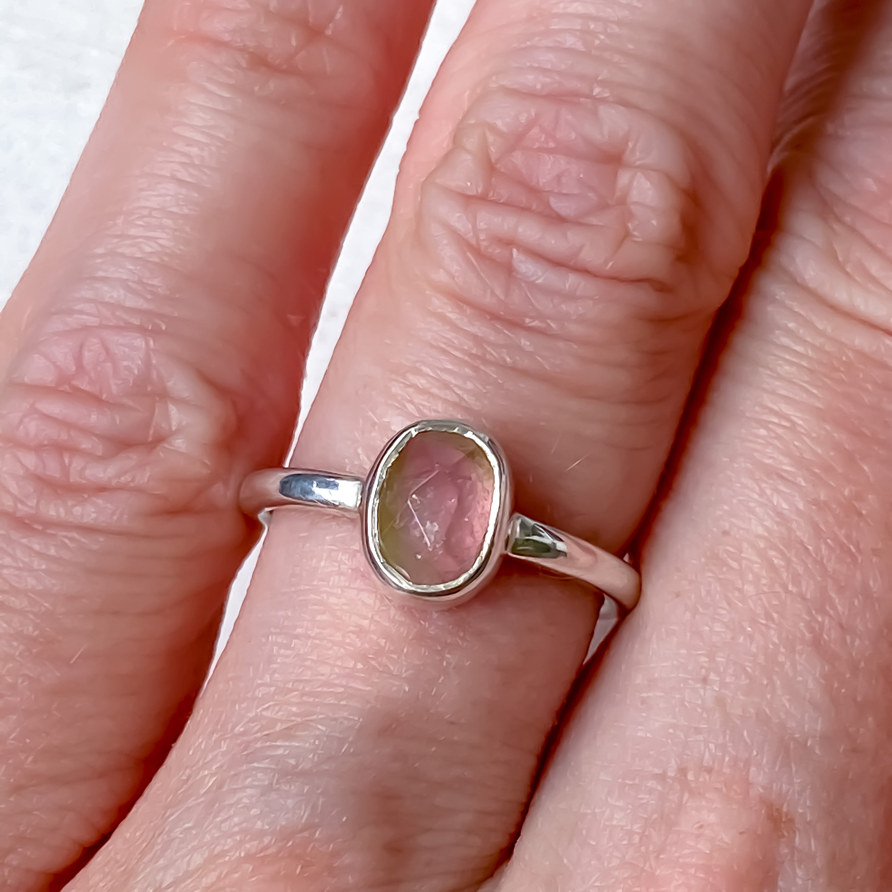 Bague en argent sterling et tourmaline pastèque, taille 5-6 US