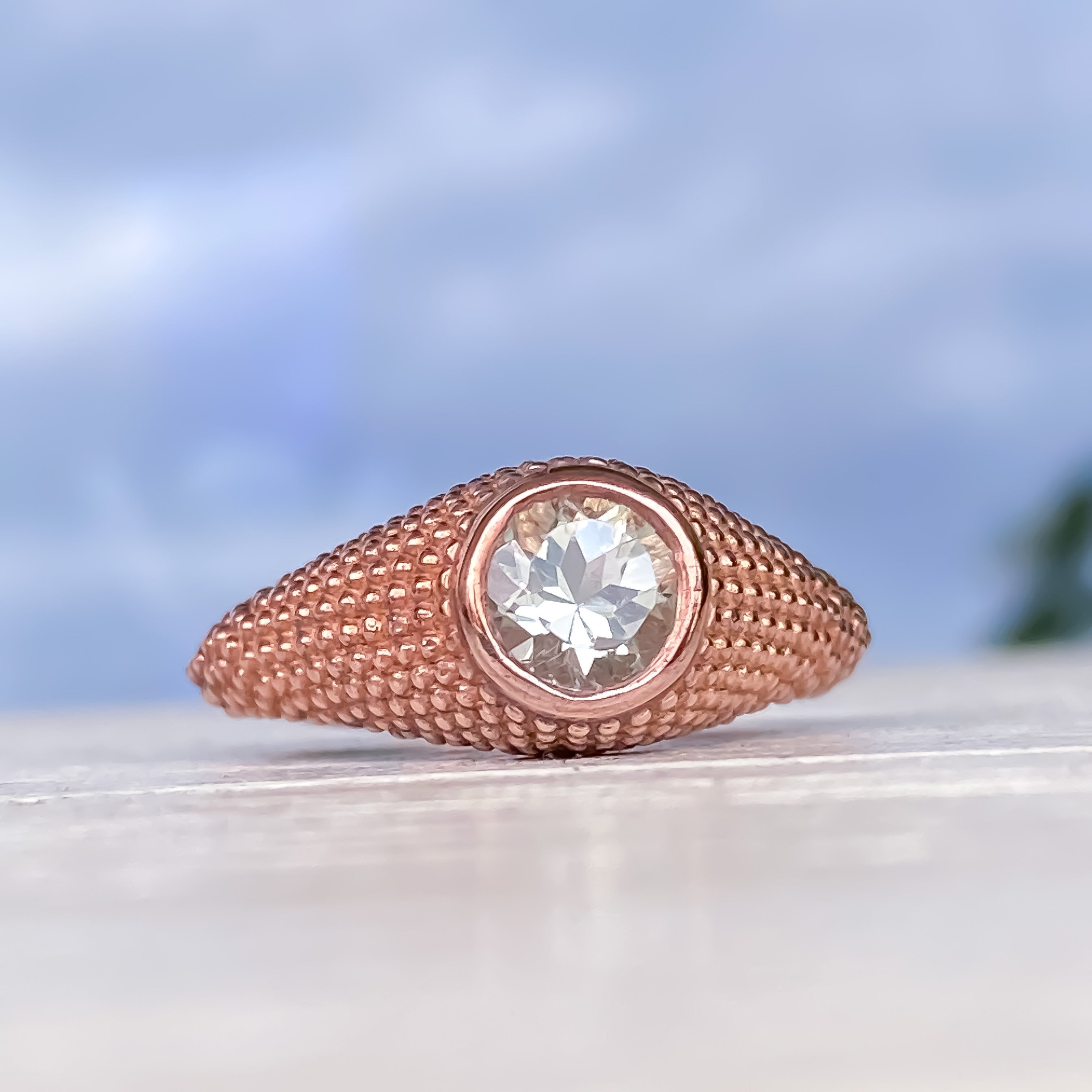 Bague Nubia en or rose et améthyste verte ronde, taille 7 US