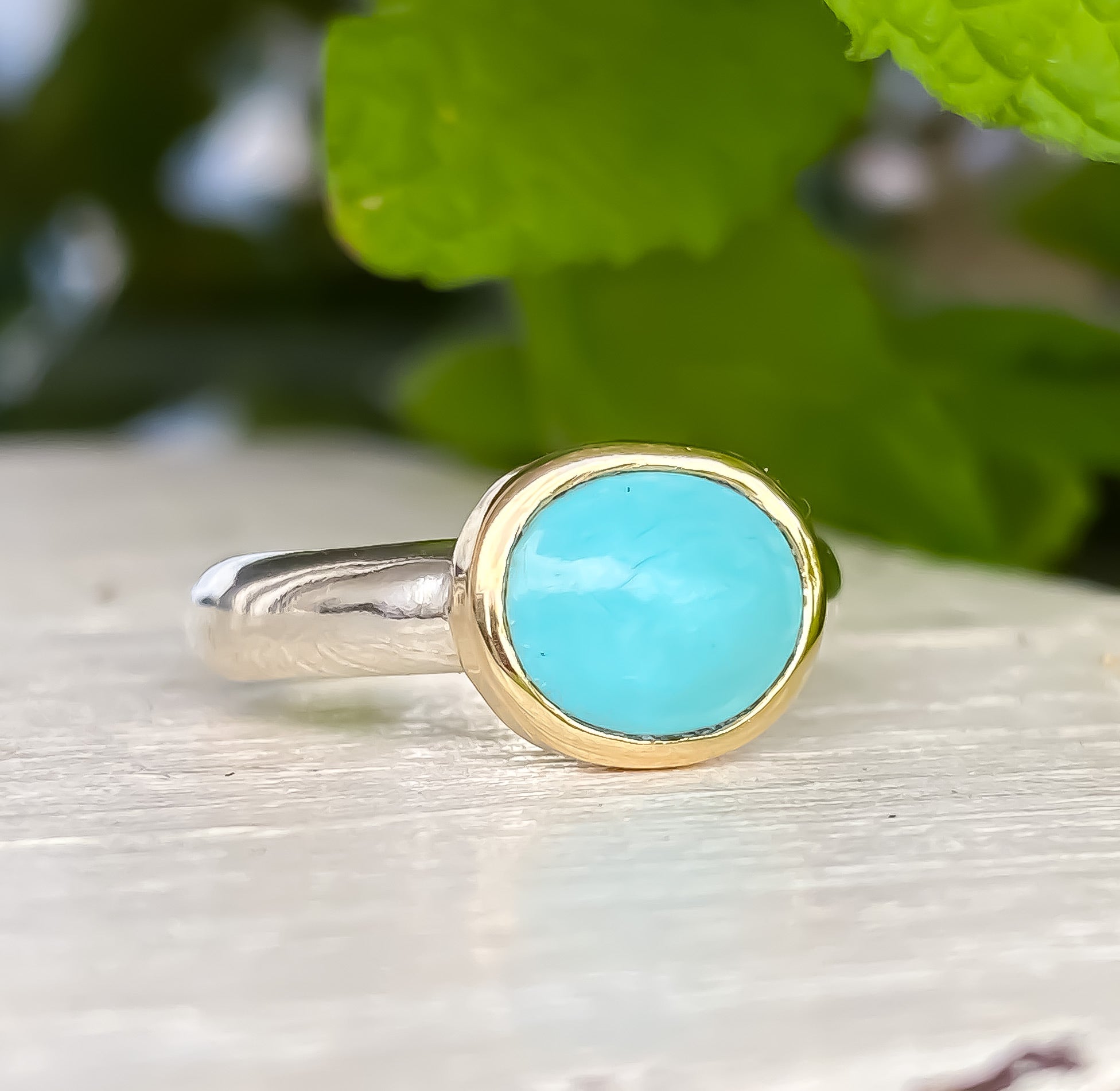 Bague en or 14 carats et argent sterling avec turquoise Sleeping Beauty, taille 6,75-7,75 US