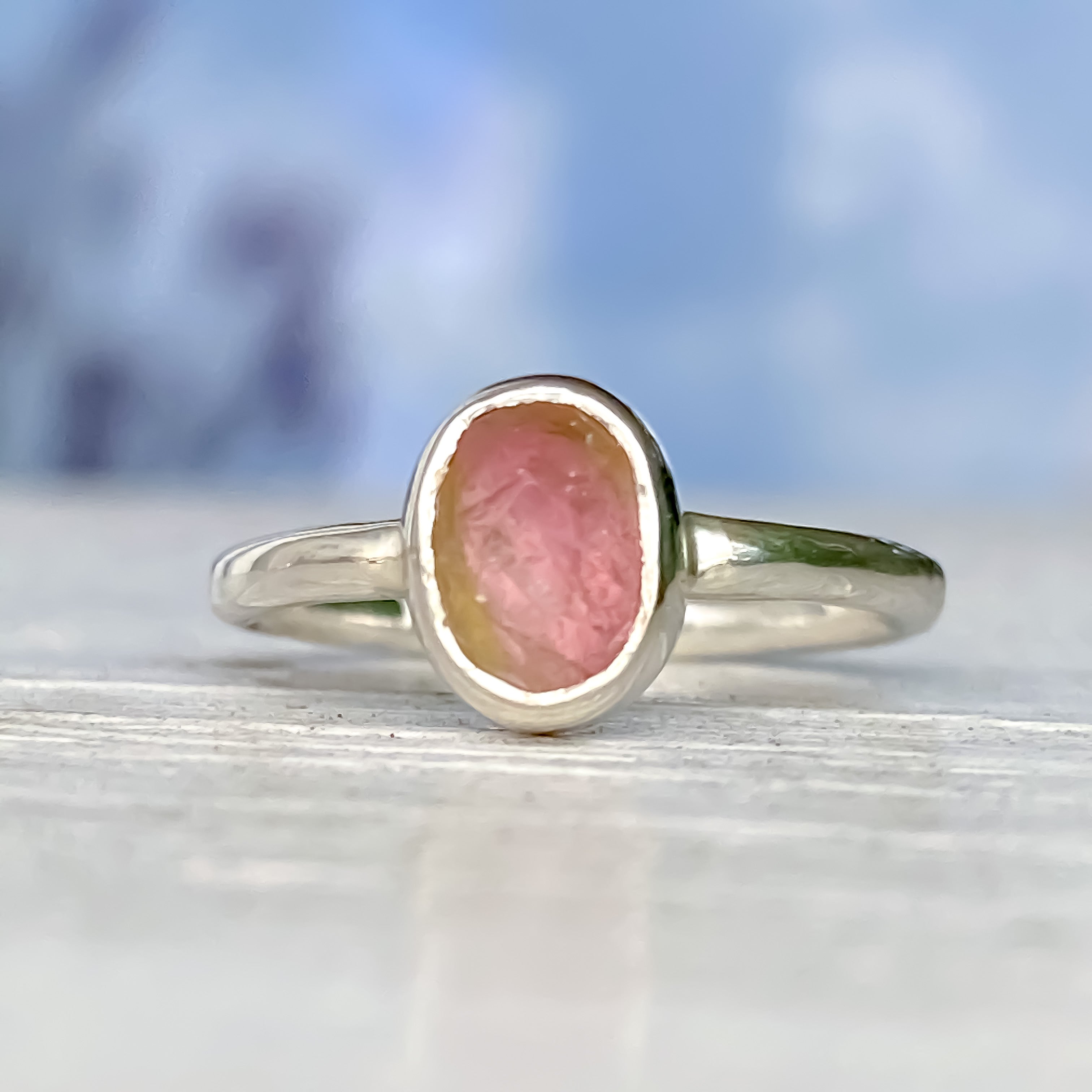 Bague en argent sterling et tourmaline pastèque, taille 5-6 US
