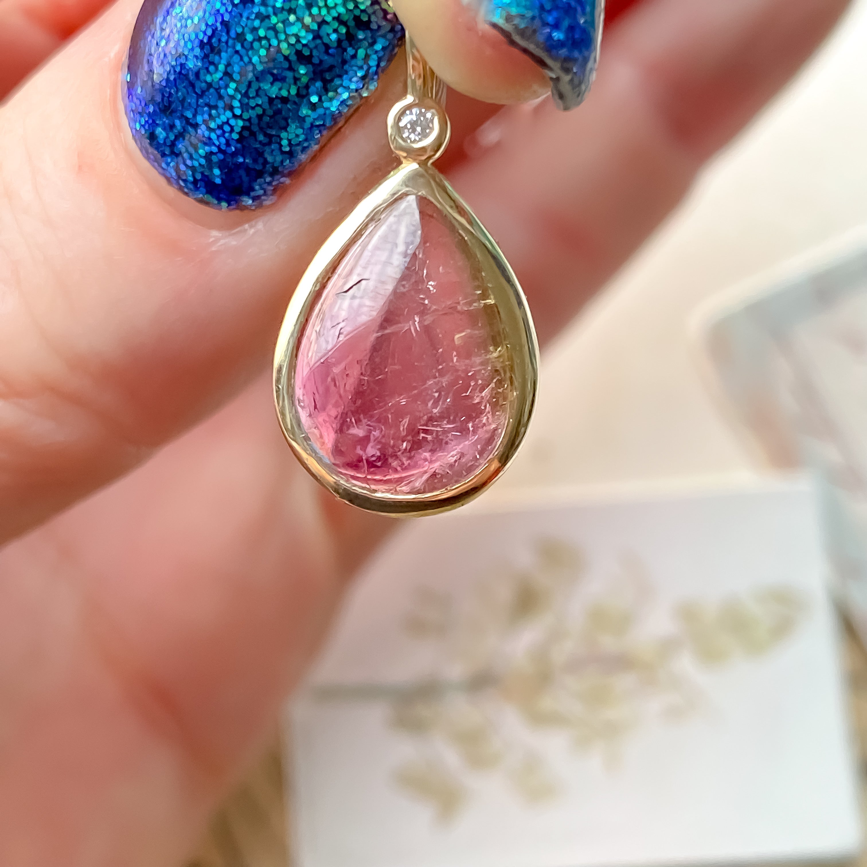 Pendentif en or jaune 14 carats avec tourmaline pastèque et diamants