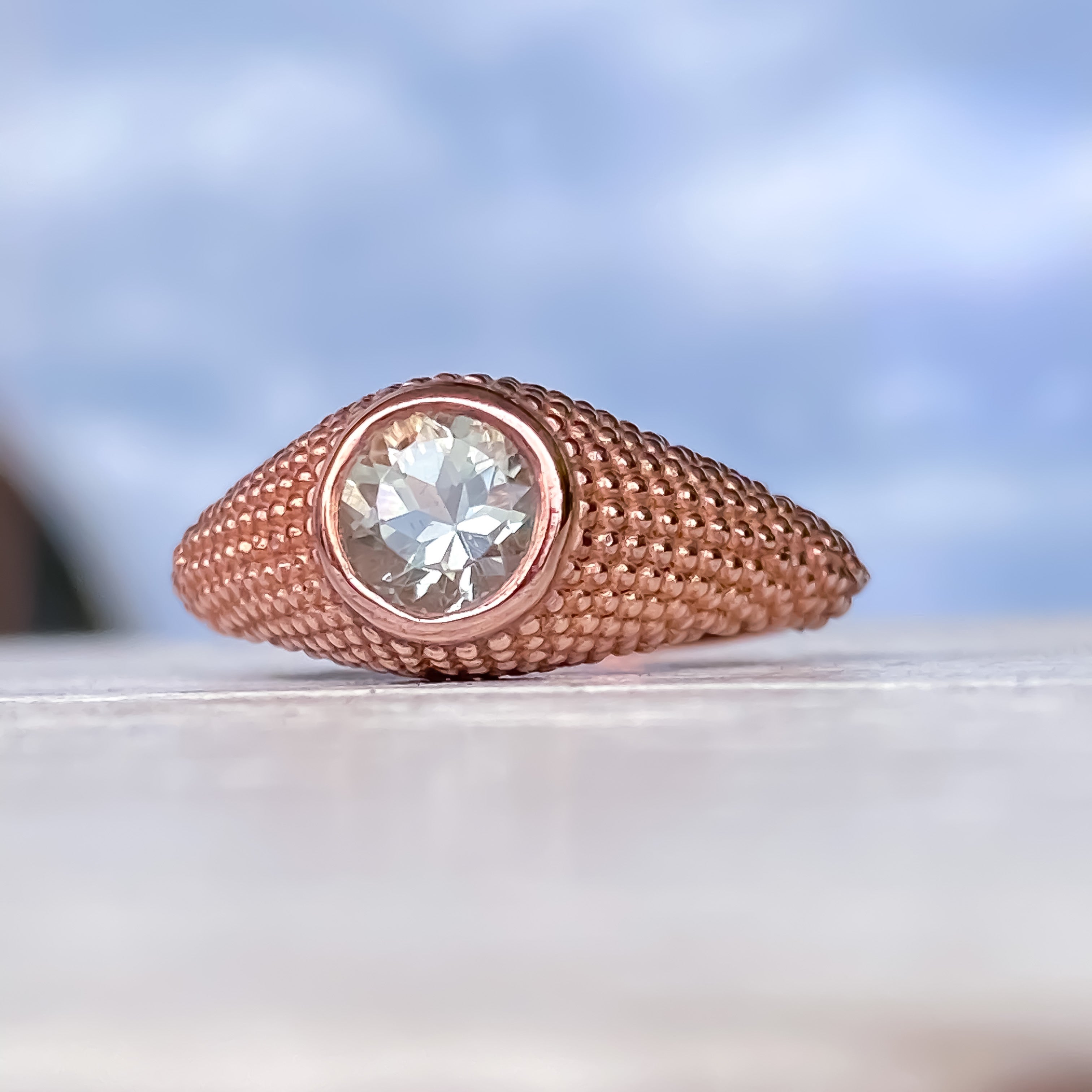 Bague Nubia en or rose et améthyste verte ronde, taille 7 US
