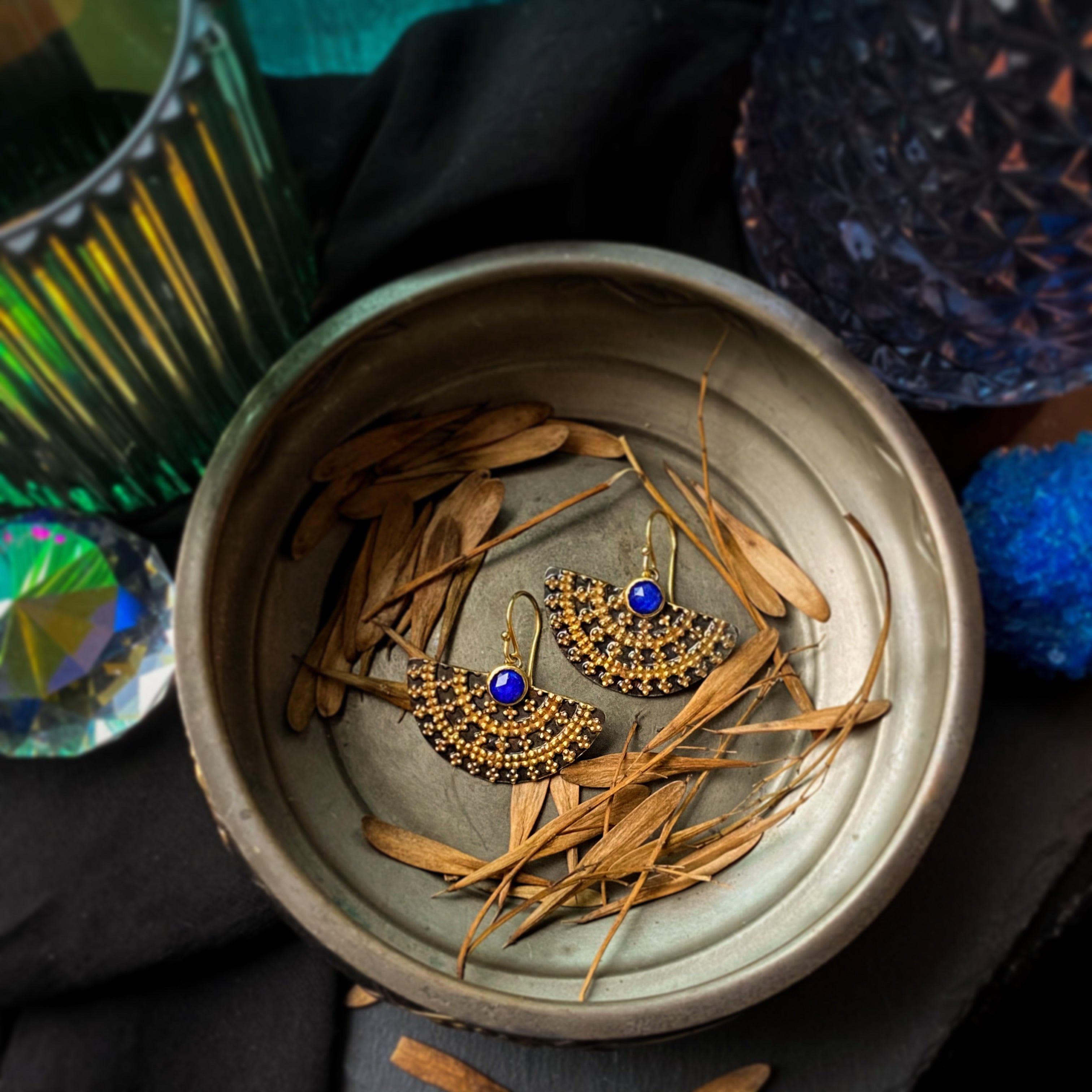 Lapislazuli Royal Black &amp; Gold Ohrringe Sterlingsilber