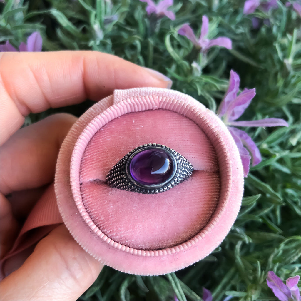 Bague Nubia en argent sterling avec cabochon ovale d'améthyste, taille 7 US