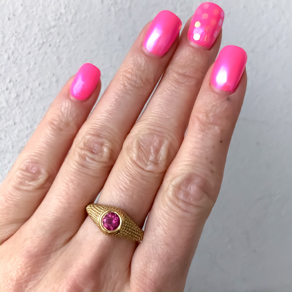 Bague Nubia en or jaune et topaze rose ronde, taille 7,75 US